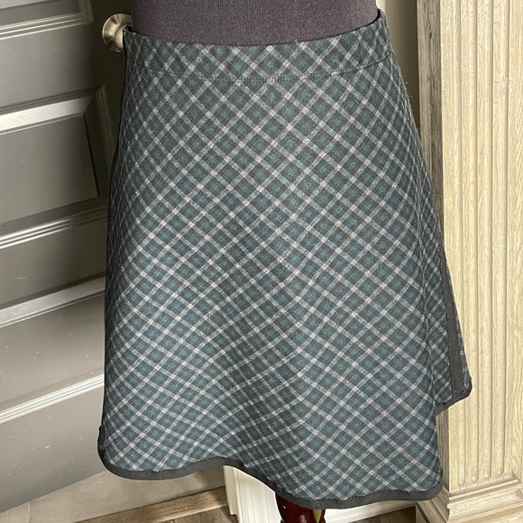 M.S.S.P. A-Line Blue-Green Tartan skirt w/ black tuxedo stripe on sides & trim - Picture 4 of 5